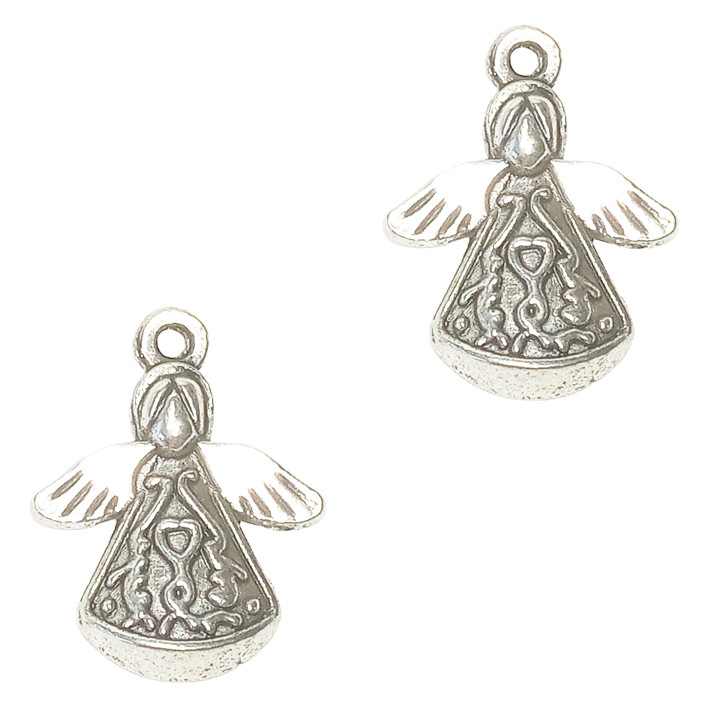Набір 2 шт Підвіски Кулони 20 мм Янголи, Метал, Колір Срібло, Фурнітура для Прикрас, Біжутерію, фото 1