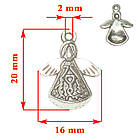 Набір 2 шт Підвіски Кулони 20 мм Янголи, Метал, Колір Срібло, Фурнітура для Прикрас, Біжутерію, фото 2