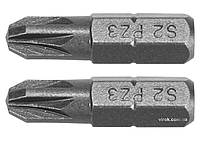 (DW) Насадка викруткова YATO : "Pozidriv" PZ3 x 25 мм, HEX 1/4", AISI S2, 2 шт(DW)