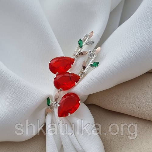 Срібний комплект із золотими вставками та кольоровими камінчиками