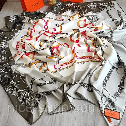 Хустка H.e.r.m.e.s шовкова з ручною підшивкою, фото 6