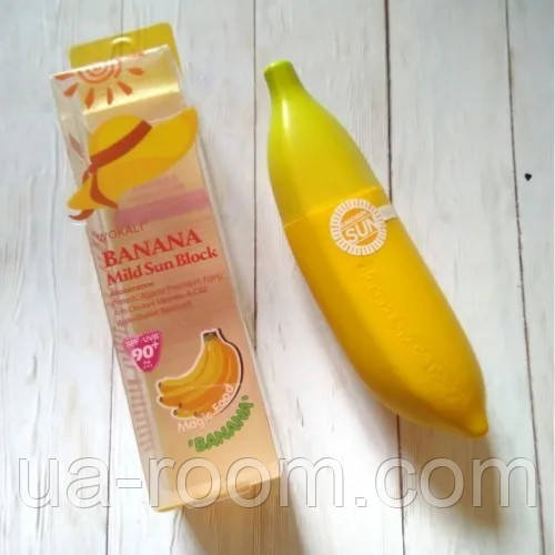 Сонцезахисний крем для обличчя та тіла з бананом SPF90 Wokali Banana Mild Sun Block, 50 мл