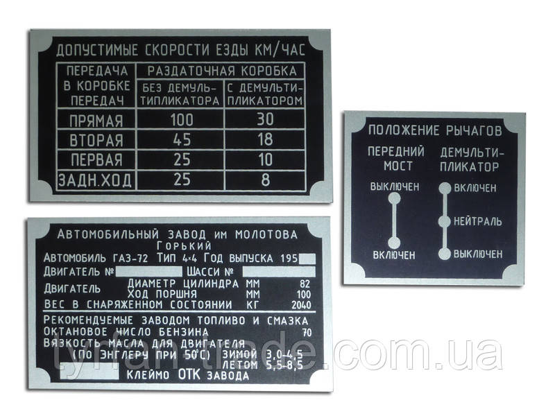 ТАБЛИЧКА,ШИЛЬД,ШИЛЬДИК,БИРКА ДУБЛИРУЮЩАЯ НА АВТОМОБИЛЬ ГАЗ 72 (ПОБЕДА) - фото 1 - id-p318960954