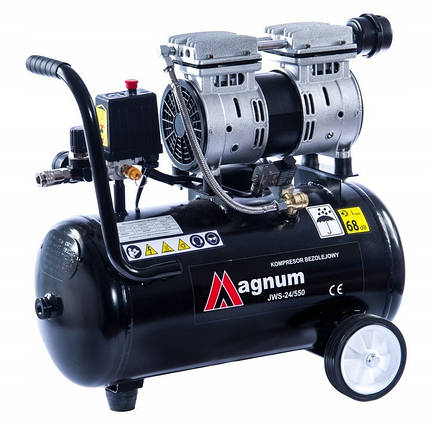 Безмасляний повітряний компресор Magnum JWS-24 24 л 8 бар 135л/хв безмасляний компресор з низьким рівнем шуму, фото 1