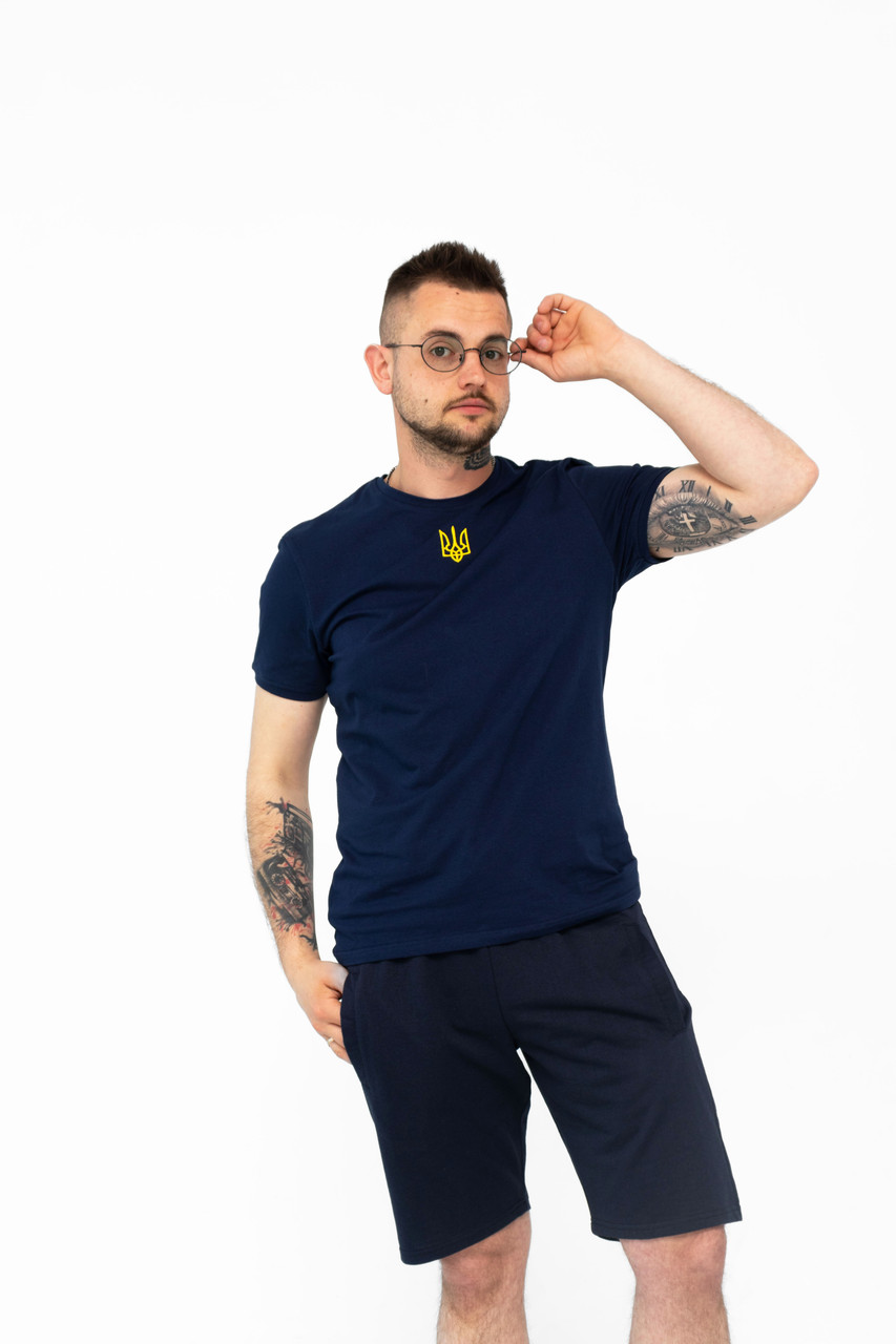Футболка Патріотична з " ТРИЗУБОМ " ( Вишитий ) Темно-синій