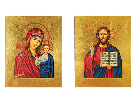 Ікона вінчальна пара Божа Матір Казанська та Ісус Христос 19 Х 26 см, фото 2