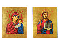 Писаная икона венчальная пара Иисус Христос и Божья Матерь Казанская 19 Х 26 см