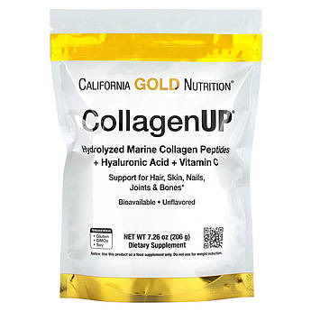 Морський колаген з вiтамiнoм С і гіалуроновою кислотою California Gold Nutrition CollagenUP 206 г