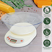 Кухонні ваги з чашею "Electronic kitchen scale KE-2" до 5кг Білі, ваги настільні електронні (кухонные весы)