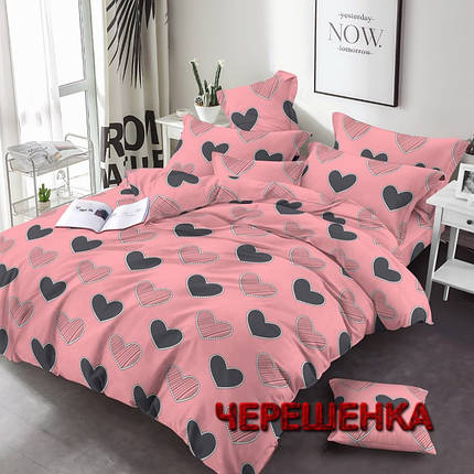 Тканина для постільної білизни Бязь "Gold" Lux GL3549pink (50м) сердечки на рожевому, фото 1