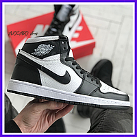 Кроссовки мужские Nike Jordan Retro 1 красовки найк джордан ретро высокие черно-белые кроссы джордани весенние