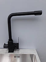 Змішувач для кухні з краном для фільтрованої води на дві води MIXXUS KUB 021 чорний неіржавка сталь MI5865