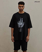 Черная футболка оверсайз мужская с принтом удлиненная стильная повседневная, размер M, L, XL, XXL