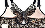 Бюстгальтер 90D великий розмір для пишних грудей леопардовий з метеликом без кісточок із застібкою спереду, фото 4