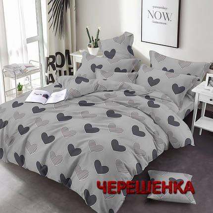 Тканина для постільної білизни Бязь "Gold" Lux GL3549grey (50м) сердечки на сірому, фото 1