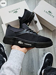 Чоловічі кросівки Lacoste Black 2023 (Чорні) Кеди Лакоста 2023 повсякденні сітка шкіра весна літо Туреччина