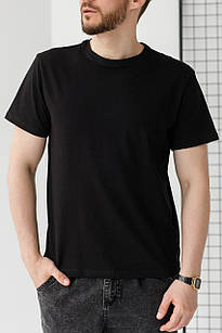 Чорна футболка чоловіча однотонна, літня базова х/б футболочка для чоловіків M