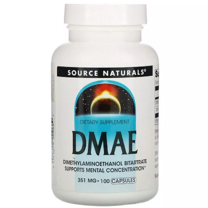 Для мозку та пам'яті — ДМАЕ/DMAE (диметиламіноетанол) 351 мг, Source Naturals, 100 капсул