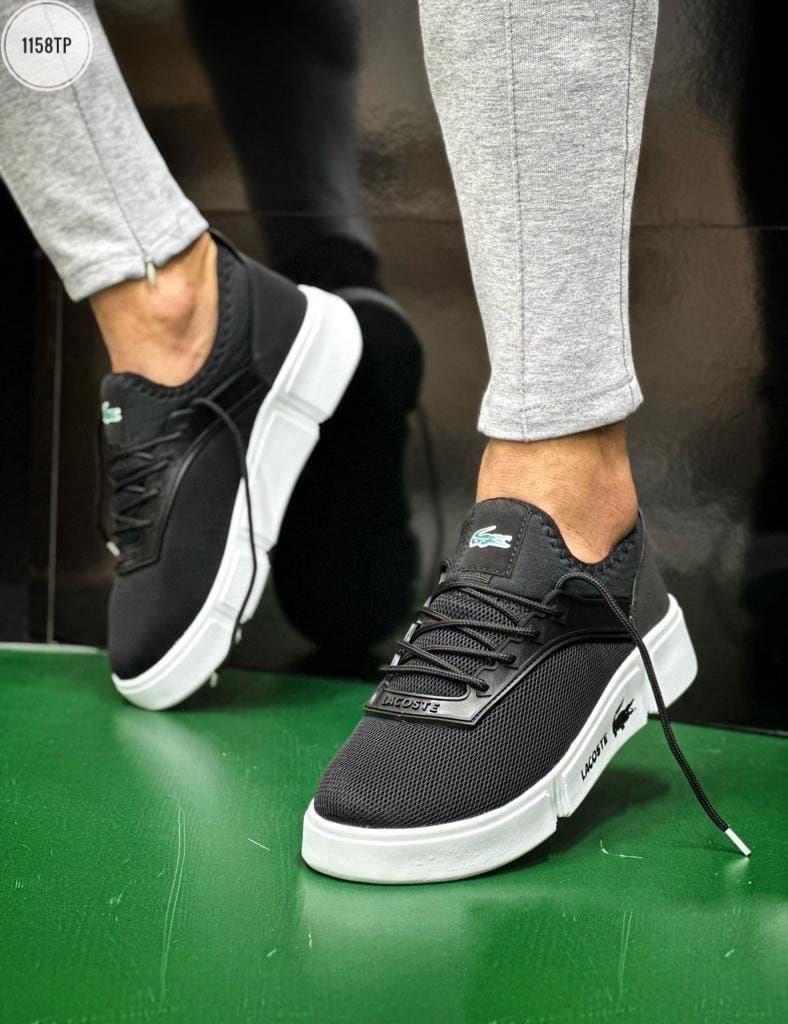 Чоловічі кросівки Lacoste Black White 2023 чорні з білим Взуття кеди Лакоста повсякденні сітка шкіра Туреччина