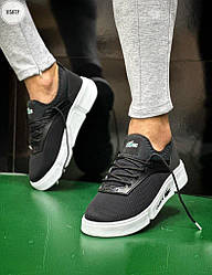 Чоловічі кросівки Lacoste Black White 2023 чорні з білим Взуття кеди Лакоста повсякденні сітка шкіра Туреччина