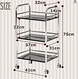 Візок етажерка хромований на коліщатках 3 полиці, фото 2