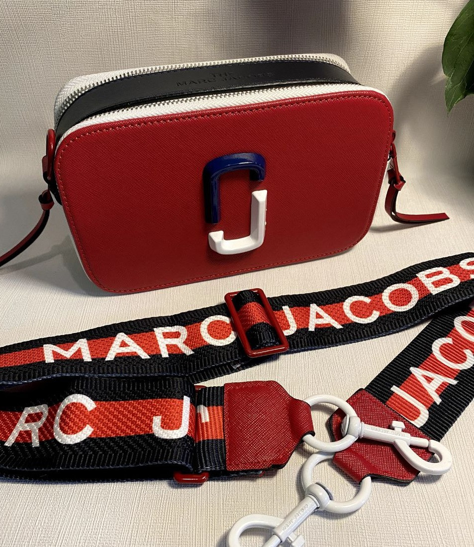 Жіноча сумка Marc Jacobs, тканинний ремінь, червоно-чорна, 21*13*8 см, 931403, фото 1