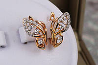 Серьги Xuping Jewelry легкокрылая бабочка с родием 1.7 см золотистые