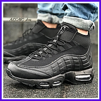 Кроссовки мужские зимние Nike Air Max Sneakerboots 95 черные термо / Найк Сникербут 95 / найки термоносок