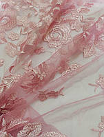 Сетка с вышивкой розовая