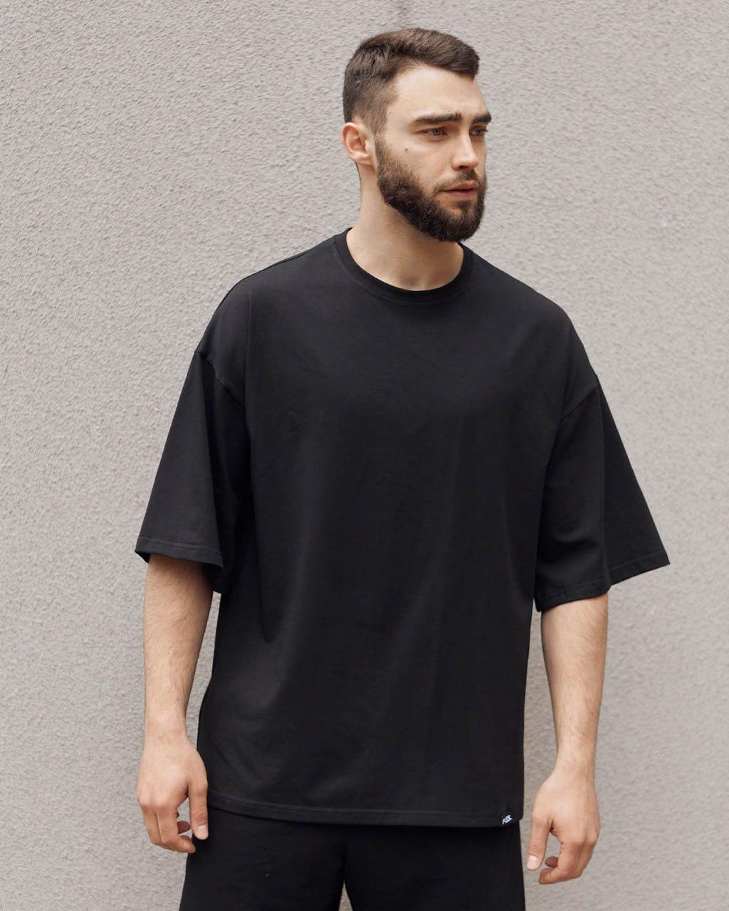 Чоловіча футболка оверсайз чорна повсякденна з круглим вирізом на літо, фото 1
