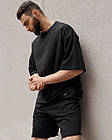 Чоловіча футболка оверсайз чорна повсякденна з круглим вирізом на літо, фото 4