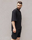 Чоловіча футболка оверсайз чорна повсякденна з круглим вирізом на літо, фото 8