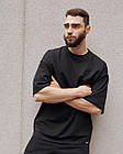 Чоловіча футболка оверсайз чорна повсякденна з круглим вирізом на літо, фото 7