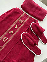 Комплект для сауни та лазні чоловічий махровий Червоний 3шт Кілт, рушник, тапочки