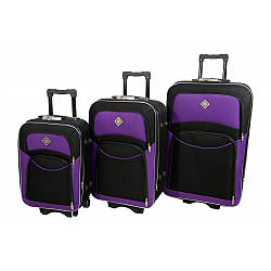 Комплект дорожніх валіз різного розміру Bonro Style набір 3 штуки чорно-темнофіолетовий