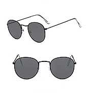 Окуляри ретро сонцезахисні, окуляри з металевою оправою круглі Чорні