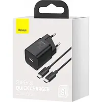 Зарядний пристрій Baseus Super Si Quick Charger 25W Чорний + кабель Type-C to Type-C 3A (1м)