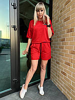 Костюм женский летний красный ткань двунитка футболка и шорты размеры 44-46, 48-50