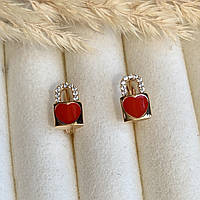 Cережки детские Xuping Jewelry замочек с красным сердечком из медицинского сплава (АРТ. №2064-2)