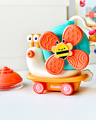 Дитяче брязкальце 3 в 1 на присосці 909-5 Равлик Помаранчевий