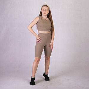Літній жіночий костюм топ із велосипедками рубчик "Беж" 44-48р.