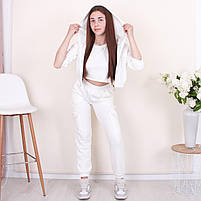 Костюм на дівчинку літній прогулянковий 3в1 (кофта принтом JOJO, штани джогери та топ) на вік 5-15 років, фото 3