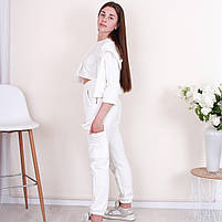 Костюм на дівчинку літній прогулянковий 3в1 (кофта принтом JOJO, штани джогери та топ) на вік 5-15 років, фото 7