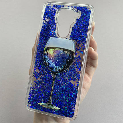 Чохол для Xiaomi Redmi Note 9 чохол з рідиною з келихом на телефон сяомі редмі нот 9 синій pct, фото 1