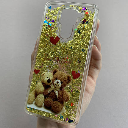 Чохол для Xiaomi Redmi Note 9 чохол з рідиною з ведмедиком на телефон сяомі редмі нот 9 золотий pct, фото 1