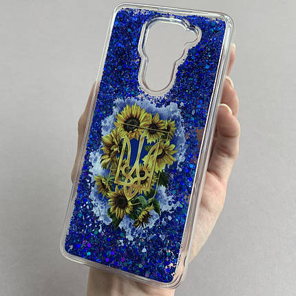 Чохол для Xiaomi Redmi Note 9 чохол з рідиною з гербом на телефон сяомі редмі нот 9 синій pct, фото 1