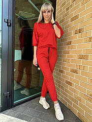 Костюм спортивний жіночий червоний тканина двухнитка штани та футболка розмір 44-58