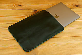 Шкіряний чохол для MacBookAir 13" (2018-2021) Дизайн №1, натуральна шкіра Пуллап, колір Зелений, фото 2
