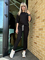 Костюм спортивный женский чёрный ткань двухнитка штаны и футболка размер 44-58