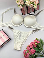 Комплект женского нижнего белья Victoria's Secret со стразами Виктория Сикрет - размер 75C - Белый 85D